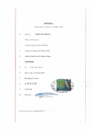 Hague Apostille with Deputy Governor seal (page 1)